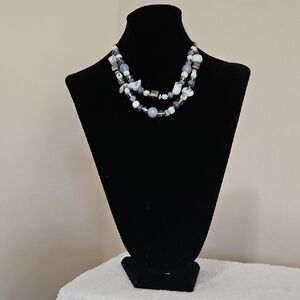 Elegant Blue and White Beaded Necklace